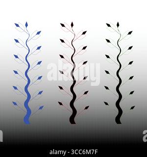 Abstract Leafy Vine Illustrations in Blue, Red, and Green Stock Vector