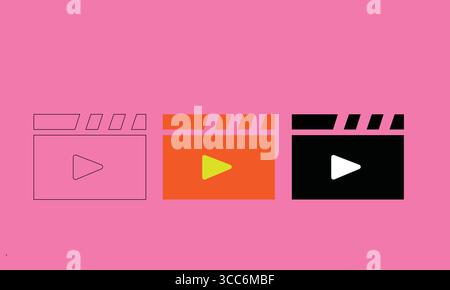 Three Play Icons with Retro Modern Style Stock Vector