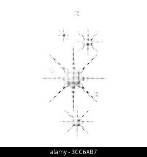 Retro halftone star cluster with dotted texture. Multiple sparkle icons in black and white comic style. Abstract vector decoration on isolated white Stock Vector