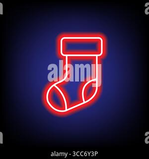 Neon Christmas stocking icon colorful for Xmas and New Year, Holiday symbol, vector illustration Stock Vector