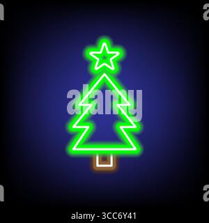 Neon Christmas tree icon with colorful stars for Xmas and New Year, Holiday fir symbol, vector illustration Stock Vector
