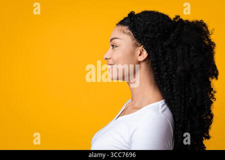 Profile Portrait Of Young Smiling Beautiful African American Female With Curly Hair Stock Photo