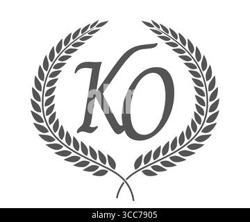 Initial letter K and O, KO monogram logo design with laurel wreath. Luxury emblem with calligraphy font. Stock Vector