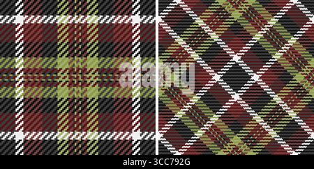 Elegant duo of seamless plaid patterns.  Rich burgundy, olive green, and white create a versatile texture ideal for textile design, fashion, or autumn Stock Vector
