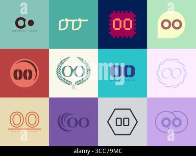 OO logo company template. Letter o and o logotype. Set different classic serif lettering and modern bold text with design elements. Initial font typog Stock Vector