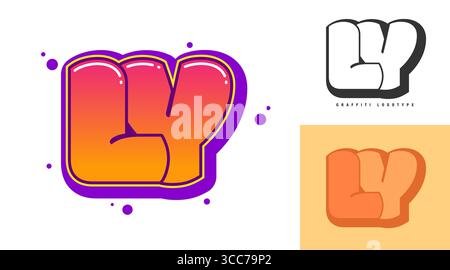 LY logo design for festival or party. Initial letter l and y in graffiti style. Creative modern lettering company name of font typography. Kids trendy Stock Vector