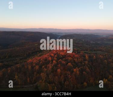 Sunset reflection on the forest Stock Photo