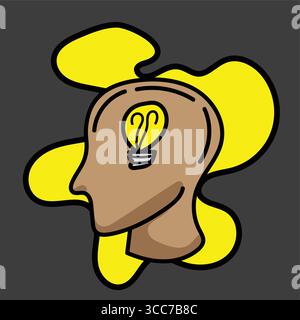 Light bulb shining inside human head symbolizing new idea Stock Vector