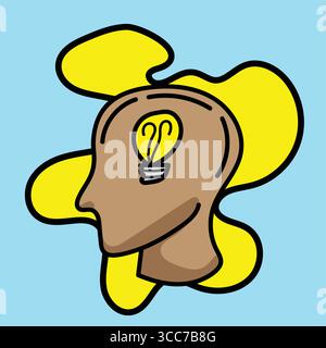 Light bulb shining inside human head symbolizing new idea Stock Vector