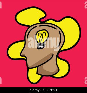 Light bulb shining inside human head symbolizing new idea Stock Vector