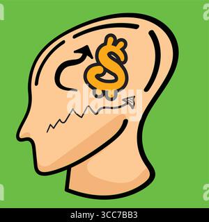 Question marks floating over thinking human head: curiosity and problem solving Stock Vector