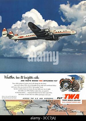 1953 TWA ad, Weather has its brighter side - and that's where TWA Skyliners fly Stock Photo