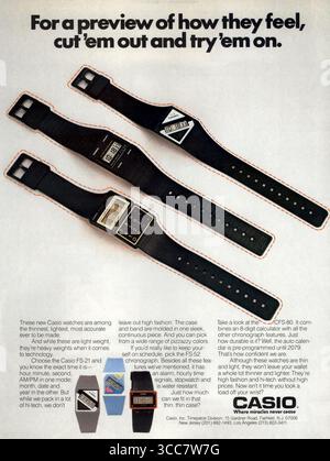 1986 Casio watches, CFS-80 Calculator Watch ad Stock Photo