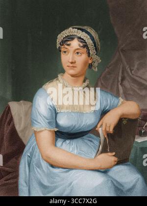 English: Portrait of Jane Austen in watercolor and pencil