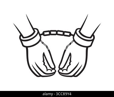 Handcuffed Hands Front View Silhouette Style Stock Vector