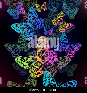 Background with gradient butterflies. hand drawn. Not AI, Vector illustration Stock Vector
