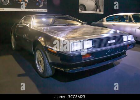 Barcelona, Spain - May 19, 2025: 1982 DMC DeLorean on display as part of the Movie Machines series at Automobile Barcelona 2025 in Barcelona, Spain. Stock Photo