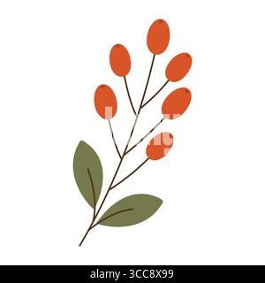 Bunch of red berries, hand-drawn. Cosy autumn set. Vector illustration. Stock Vector