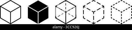 Cube shapes and silhouettes in 3D projection. Isometric squares isolated on white background. Geometric cubic forms. Ice or sugar bricks, boxes or containers figures. Vector graphic illustration. Stock Vector