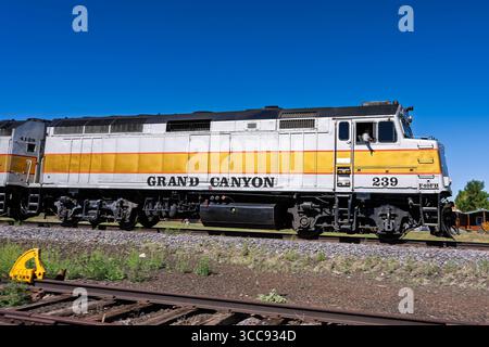 Rodeo Road Crossing 8-2-2025 Williams AZ USA  Grand Canyon Railway departing Williams AZ for its daily 64 mile trip to the Grand Canyon National Park Stock Photo