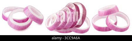 collection of red onion slices isolated on white background. Stock Photo