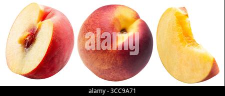 collection of peach with slices isolated on a white background. Stock Photo