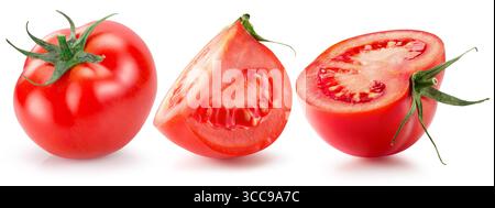 collection of tomato with slices isolated on a white background. Stock Photo