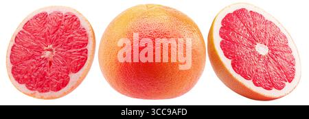 collection of grapefruit with slices isolated on white background. Stock Photo