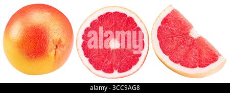 collection of grapefruit with slices isolated on white background. Stock Photo