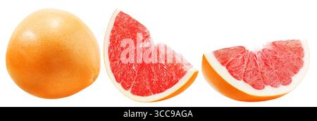 collection of grapefruit with slices isolated on white background. Stock Photo