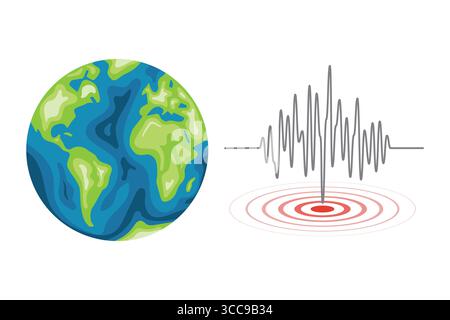 Illustration shows earthquake wave originating from earth Stock Vector