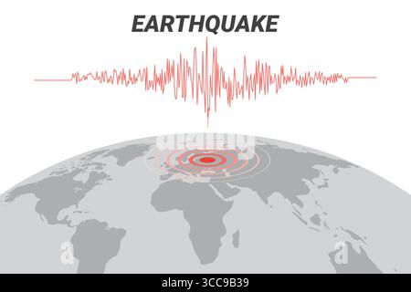 Earthquake epicenter illustration shown on a world globe. Stock Vector