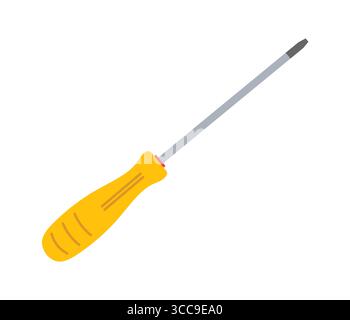 Screwdriver with yellow handle on a white background ideal for various repair tasks Stock Vector
