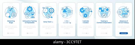 Software testing key principles blue onboarding mobile app screen Stock Vector