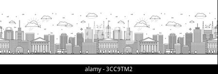 Seamless pattern with Outline Nashville USA city skyline with modern and historic buildings isolated on white. Vector illustration. Stock Vector