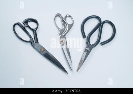 Fabric scissors, in various shapes isolated on white background. Stock Photo