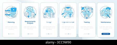 Software development life cycle blue onboarding mobile app screen Stock Vector