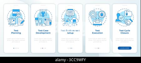 Software testing blue onboarding mobile app screen Stock Vector