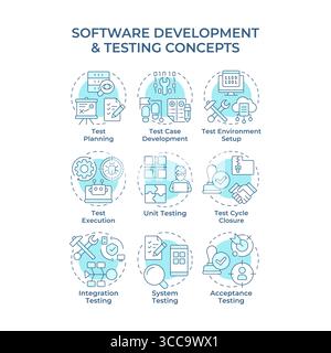 Software development and testing soft blue concept icons Stock Vector