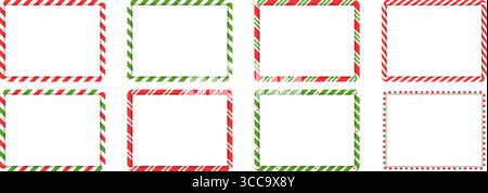 Holiday lollipop cane borders collection. Twisted striped frames. Rectangle shapes in red and green lollipop style Stock Vector
