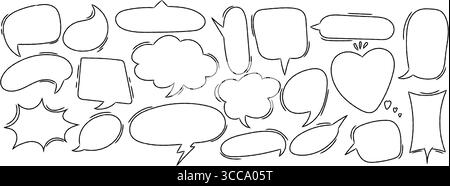 Hand drawn crayon speech bubbles set. Doodle style comic talk balloons collection. Vector sketch dialog frames isolated on white background Stock Vector