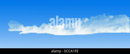Retro halftone clouds on gradient sky. Retro dotted texture. Vintage pop art style Stock Vector