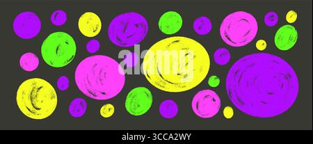 Circle blobs colorful neon callout set. Polka dots marker stencils shapes pack. Vector hand drawn kids ellipse and round note stickers figures collect Stock Vector