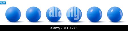 Glossy blue spheres. 3D bubble collection realistic balls with shadows. Vector shiny plastic globe Stock Vector