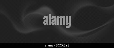 Realistic smoke overlay effect - flowing grey vapor waves on transparent background. Soft fog texture with smooth curves for photo editing, atmospheric visual design elements. Natural mist pattern. Stock Vector