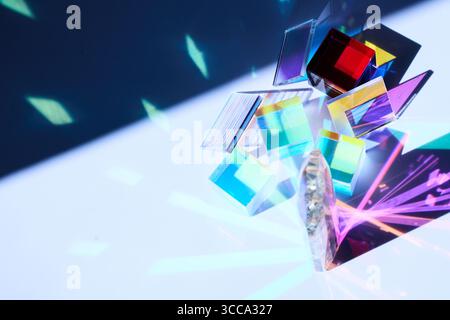 Colorful Prisms. Colorful glass prisms casting vibrant reflections and refractions Stock Photo