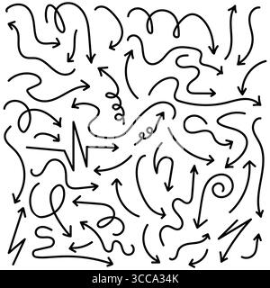 Black hand drawn doodle arrows set isolated on white background vector illustration Stock Vector