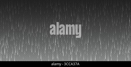 Abstract realistic rain vector texture Vertical lines of white droplets on dark gradient background Stock Vector