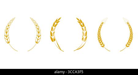 Golden wheat ears vector illustration set Stock Vector