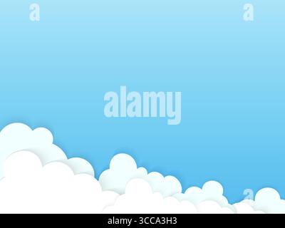 Layered paper cut white cloud shape on sky blue background in vector style banner for website canvas Stock Vector